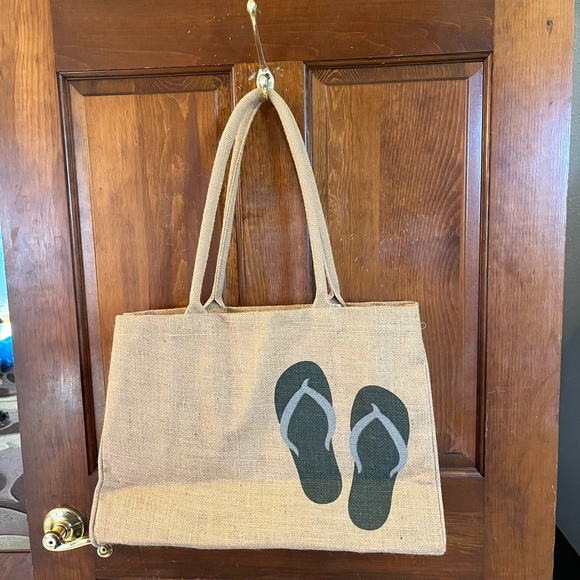 Kaf Home Durable Jute Market Tote Bag Flip Flops Beach Vacation Reusable EUC - Picture 2 of 11